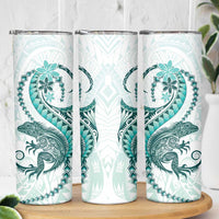 Teal Maori Tuatara Skinny Tumbler Luxury Pastel Pattern