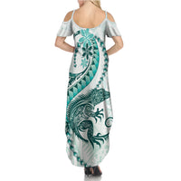 Teal Maori Tuatara Summer Maxi Dress Luxury Pastel Pattern LT01 - Polynesian Pride