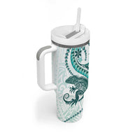 Teal Maori Tuatara Tumbler With Handle Luxury Pastel Pattern LT01 - Polynesian Pride
