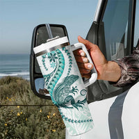 Teal Maori Tuatara Tumbler With Handle Luxury Pastel Pattern LT01 - Polynesian Pride