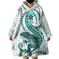 Teal Maori Tuatara Wearable Blanket Hoodie Luxury Pastel Pattern LT01 - Polynesian Pride