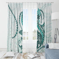 Teal Maori Tuatara Window Curtain Luxury Pastel Pattern LT01 - Polynesian Pride