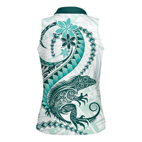 Teal Maori Tuatara Women Sleeveless Polo Shirt Luxury Pastel Pattern