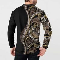 Hawaii Pineapple Brown Tribal Pattern Button Sweatshirt LT01 - Polynesian Pride