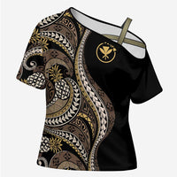 Hawaii Pineapple Brown Tribal Pattern Cross Shoulder Shirt LT01 Female Brown - Polynesian Pride