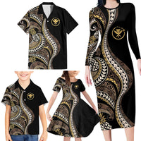 Hawaii Pineapple Brown Tribal Pattern Family Matching Long Sleeve Bodycon Dress and Hawaiian Shirt - Polynesian Pride