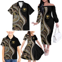 Hawaii Pineapple Brown Tribal Pattern Family Matching Off The Shoulder Long Sleeve Dress and Hawaiian Shirt - Polynesian Pride