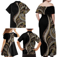 Hawaii Pineapple Brown Tribal Pattern Family Matching Off Shoulder Maxi Dress and Hawaiian Shirt - Polynesian Pride