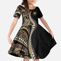 Hawaii Pineapple Brown Tribal Pattern Family Matching Puletasi and Hawaiian Shirt LT01 Daughter's Dress Brown - Polynesian Pride