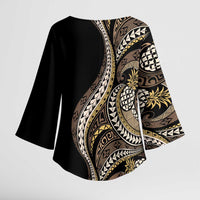 Hawaii Pineapple Brown Tribal Pattern Kimono Sleeve Blouse - Polynesian Pride