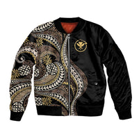 Hawaii Pineapple Brown Tribal Pattern Sleeve Zip Bomber Jacket - Polynesian Pride