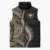 Hawaii Pineapple Brown Tribal Pattern Sleeveless Puffer Jacket LT01 Unisex Brown - Polynesian Pride