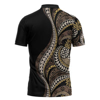 Hawaii Pineapple Brown Tribal Pattern Zipper Polo Shirt LT01 - Polynesian Pride