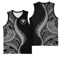 Hawaii Pineapple Gray Scale Tribal Pattern Basketball Jersey LT01 - Polynesian Pride