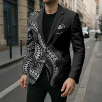 Hawaii Pineapple Gray Scale Tribal Pattern Blazer - Polynesian Pride