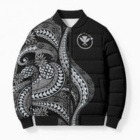 Hawaii Pineapple Gray Scale Tribal Pattern Bomber Puffer Jacket LT01 Unisex Black - Polynesian Pride