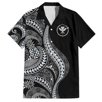 Hawaii Pineapple Gray Scale Tribal Pattern Family Matching Puletasi and Hawaiian Shirt LT01 Dad's Shirt - Short Sleeve Black - Polynesian Pride
