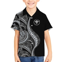 Hawaii Pineapple Gray Scale Tribal Pattern Family Matching Short Sleeve Bodycon Dress and Hawaiian Shirt - Polynesian Pride