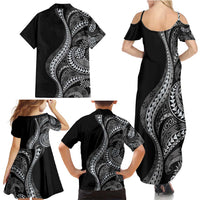 Hawaii Pineapple Gray Scale Tribal Pattern Family Matching Summer Maxi Dress and Hawaiian Shirt - Polynesian Pride