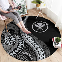 Hawaii Pineapple Gray Scale Tribal Pattern Round Carpet - Polynesian Pride