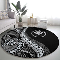 Hawaii Pineapple Gray Scale Tribal Pattern Round Carpet - Polynesian Pride