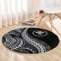 Hawaii Pineapple Gray Scale Tribal Pattern Round Carpet - Polynesian Pride