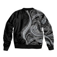 Hawaii Pineapple Gray Scale Tribal Pattern Sleeve Zip Bomber Jacket - Polynesian Pride