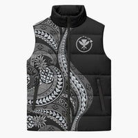 Hawaii Pineapple Gray Scale Tribal Pattern Sleeveless Puffer Jacket LT01 Unisex Black - Polynesian Pride