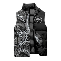 Hawaii Pineapple Gray Scale Tribal Pattern Sleeveless Puffer Jacket LT01 - Polynesian Pride