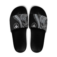 Hawaii Pineapple Gray Scale Tribal Pattern Slide Sandals - Polynesian Pride