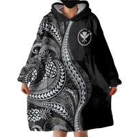 Hawaii Pineapple Gray Scale Tribal Pattern Wearable Blanket Hoodie LT01 - Polynesian Pride