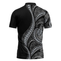 Hawaii Pineapple Gray Scale Tribal Pattern Zipper Polo Shirt LT01 - Polynesian Pride