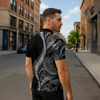 Hawaii Pineapple Gray Scale Tribal Pattern Zipper Polo Shirt LT01 - Polynesian Pride