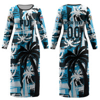 Custom Fijian Rugby Couples Matching Long Sleeve Bodycon Dress and Long Sleeve Button Shirt Grunge Palm Stylized LT01 - Polynesian Pride