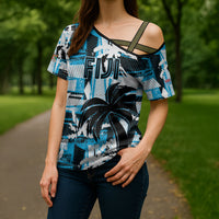 Custom Fijian Rugby Cross Shoulder Shirt Grunge Palm Stylized LT01 - Polynesian Pride