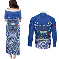 Samoa Rugby Couples Matching Puletasi Dress and Long Sleeve Button Shirts Manu Samoa Go 2023 World Cup LT01 - Polynesian Pride