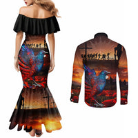 New Zealand Tui Bird Soldier ANZAC Couples Matching Mermaid Dress and Long Sleeve Button Shirt Lest We Forget LT03 - Polynesian Pride