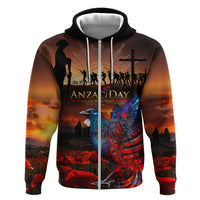 New Zealand Tui Bird Soldier ANZAC Hoodie Lest We Forget LT03 Zip Hoodie Black - Polynesian Pride