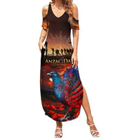 New Zealand Tui Bird Soldier ANZAC Summer Maxi Dress Lest We Forget LT03
