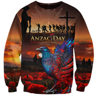 New Zealand Tui Bird Soldier ANZAC Sweatshirt Lest We Forget LT03 Unisex Black - Polynesian Pride