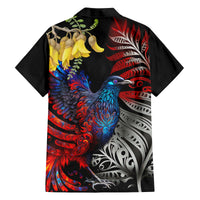 New Zealand Kohwhai Tui Bird Family Matching Off Shoulder Long Sleeve Dress and Hawaiian Shirt Silver Fern Version LT03 - Polynesian Pride