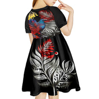 New Zealand Kohwhai Tui Bird Kid Short Sleeve Dress Silver Fern Version LT03 - Polynesian Pride