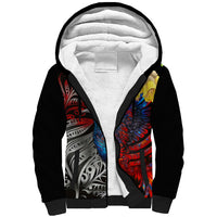 New Zealand Kohwhai Tui Bird Sherpa Hoodie Silver Fern Version LT03 Unisex Black - Polynesian Pride