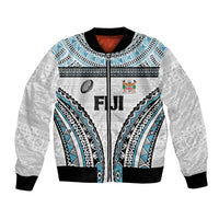Custom Flying Fijians Rugby Bomber Jacket Tapa Tribal Cloth LT03 Unisex White - Polynesian Pride