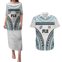 Custom Flying Fijians Rugby Couples Matching Puletasi and Hawaiian Shirt Tapa Tribal Cloth LT03 White - Polynesian Pride