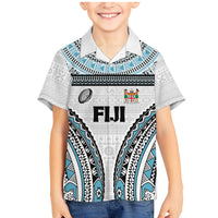 Custom Flying Fijians Rugby Family Matching Mermaid Dress and Hawaiian Shirt Tapa Tribal Cloth LT03 Son's Shirt White - Polynesian Pride