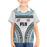 Custom Flying Fijians Rugby Family Matching Off Shoulder Short Dress and Hawaiian Shirt Tapa Tribal Cloth LT03 Son's Shirt White - Polynesian Pride