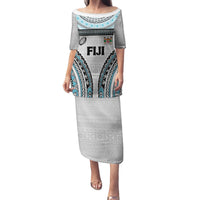 Custom Flying Fijians Rugby Family Matching Puletasi and Hawaiian Shirt Tapa Tribal Cloth LT03 Mom's Dress White - Polynesian Pride