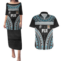 Custom Flying Fijians Rugby Couples Matching Puletasi and Hawaiian Shirt Tapa Tribal Cloth Black Color LT03 Black - Polynesian Pride