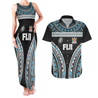 Custom Flying Fijians Rugby Couples Matching Tank Maxi Dress and Hawaiian Shirt Tapa Tribal Cloth Black Color LT03 Black - Polynesian Pride